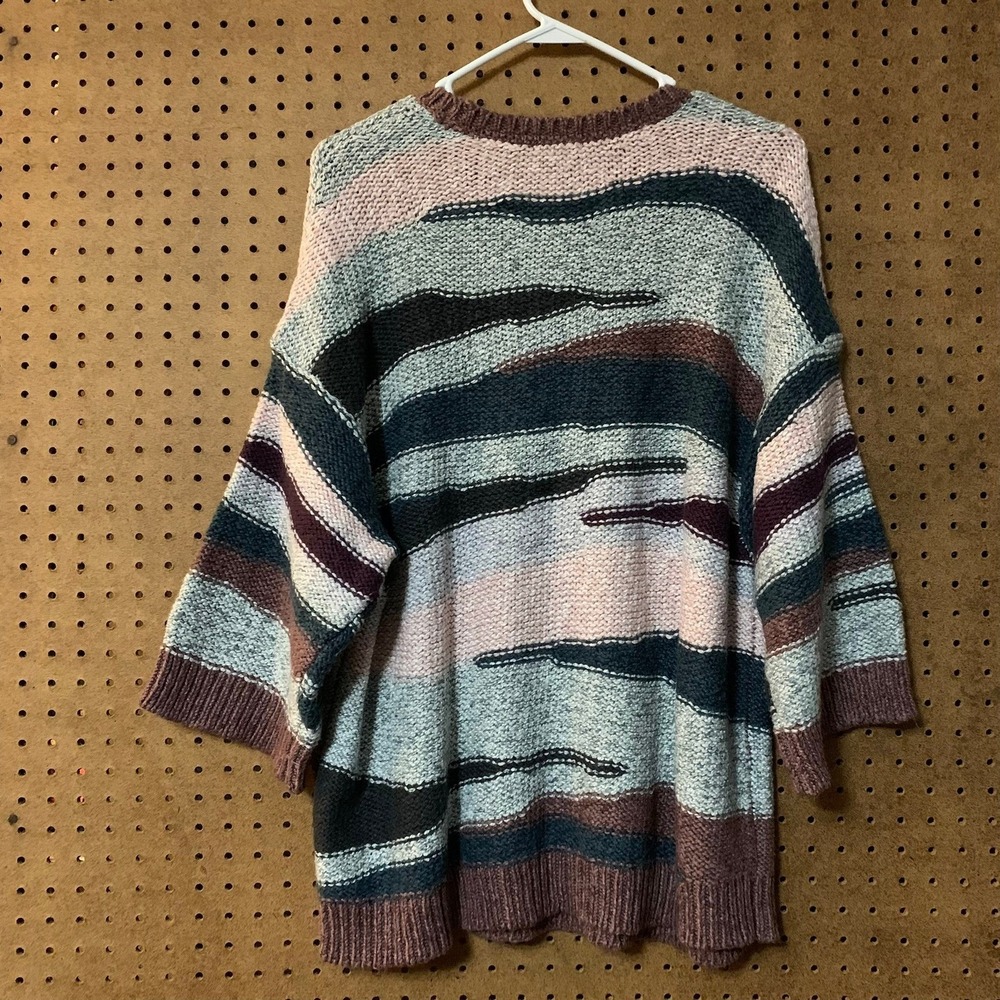 Pure Jill Striped Knit Sweater Pink Blue Gray Brown Oversized Medium Boho Mature - Picture 4 of 5